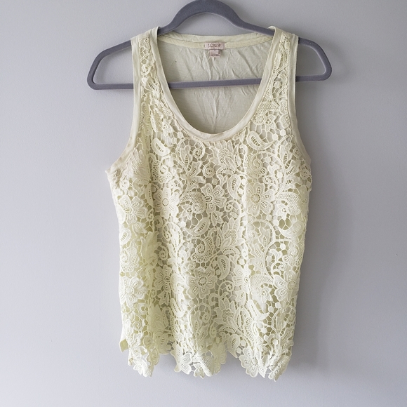 J. Crew Tops - J. Crew Crochet Floral Lace Front Overlay Tank szS